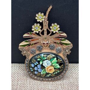 Unique Estate Amy Kahn Russell Bronze Dragonfly Floral Large Pin Pendant